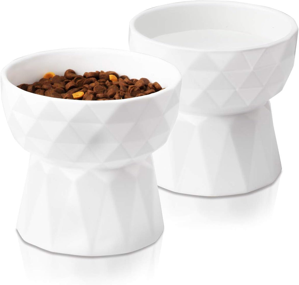 Cat Bowls,Ceramic Cat Bowls anti Vomiting,Raised Food and Water Bowl Set for Cats and Small Dogs,13.5 Oz,Green