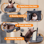 Yaheetech 69In Cat Tree Tower, 2 Condos, Scratching Posts & Cat-Ear Perches | Sturdy Anti-Wobble Base, Soft Basket, Climbing Ramp, Easy Assembly, Fits Large Indoor Cats & Multi-Pet Households, Dark Gray