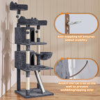 Yaheetech 69In Cat Tree Tower, 2 Condos, Scratching Posts & Cat-Ear Perches | Sturdy Anti-Wobble Base, Soft Basket, Climbing Ramp, Easy Assembly, Fits Large Indoor Cats & Multi-Pet Households, Dark Gray