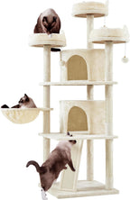Yaheetech 69In Cat Tree Tower, 2 Condos, Scratching Posts & Cat-Ear Perches | Sturdy Anti-Wobble Base, Soft Basket, Climbing Ramp, Easy Assembly, Fits Large Indoor Cats & Multi-Pet Households, Dark Gray