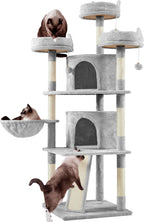 Yaheetech 69In Cat Tree Tower, 2 Condos, Scratching Posts & Cat-Ear Perches | Sturdy Anti-Wobble Base, Soft Basket, Climbing Ramp, Easy Assembly, Fits Large Indoor Cats & Multi-Pet Households, Dark Gray