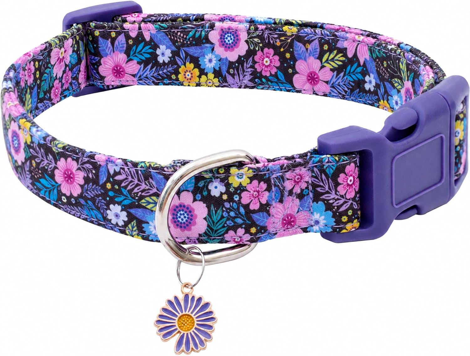 Purple Floral Cotton Dog Collar