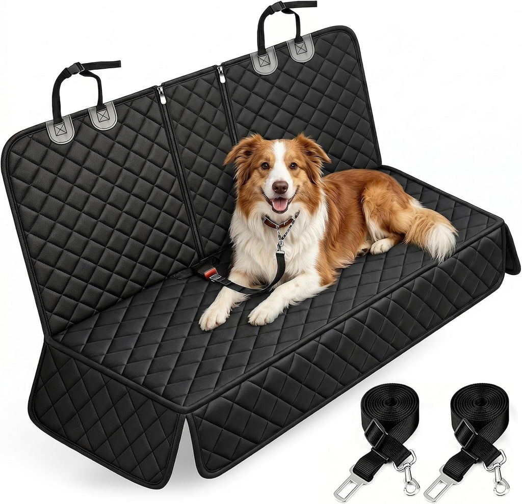 Dog Car Seat Cover, Back Seat Cover for Dogs Pet Car Seat Protector | Waterproof Rear Seat Cover Durable Car Seat Cover, Fits Middle Armrest for Most Cars Suvs Trucks (53” Width)- Black