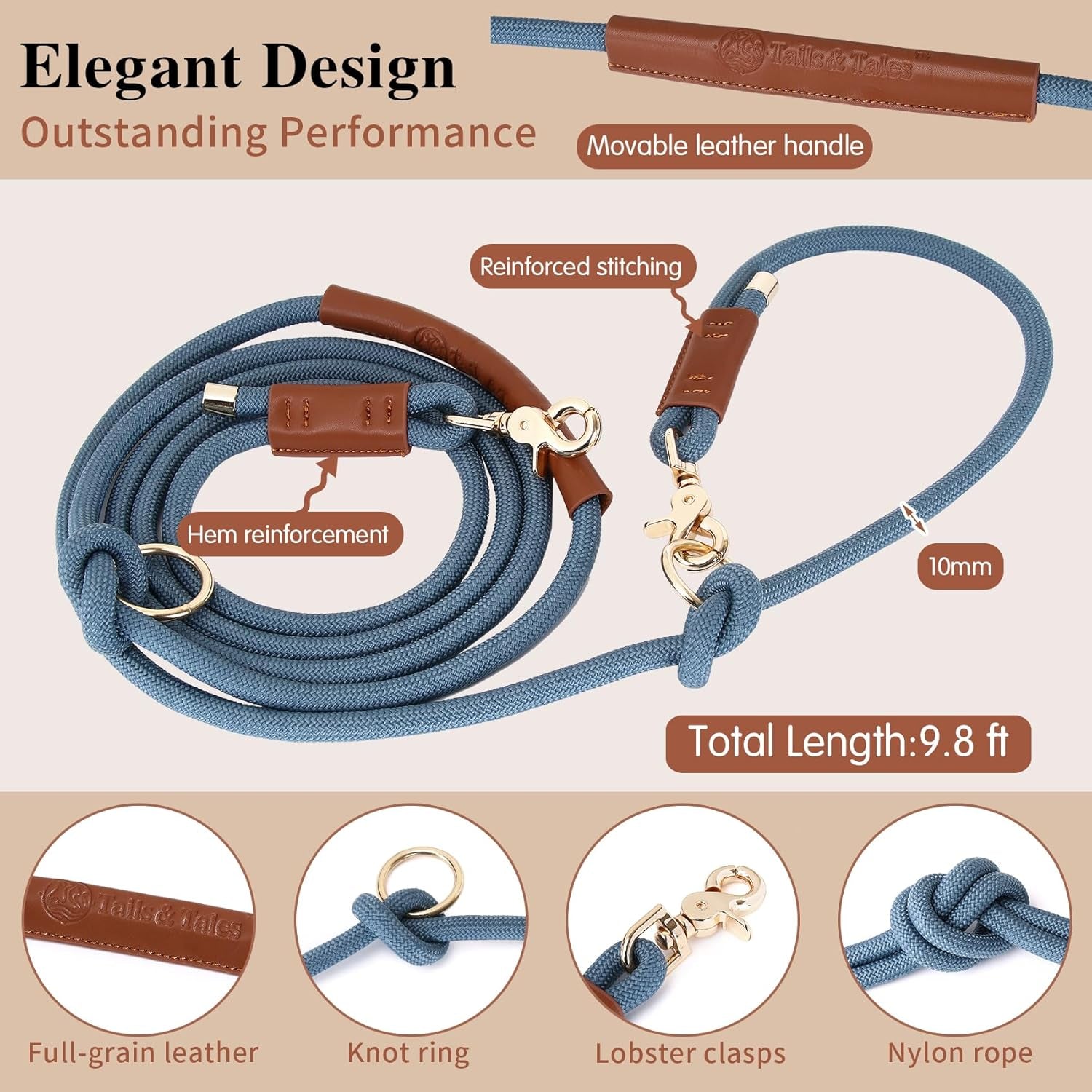 Hands Free Dog Leash for Walking Running Training, Adjustable Lead up to 9.8Ft, Dogs up to 125Lbs, Crossbody, Dual Handle, Multifunctional, Double Attachment for 2 Dogs