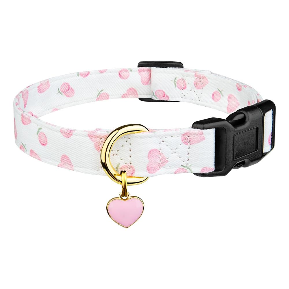 Pink Heart Cotton Dog Collar
