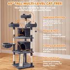 Yaheetech 69In Cat Tree Tower, 2 Condos, Scratching Posts & Cat-Ear Perches | Sturdy Anti-Wobble Base, Soft Basket, Climbing Ramp, Easy Assembly, Fits Large Indoor Cats & Multi-Pet Households, Dark Gray