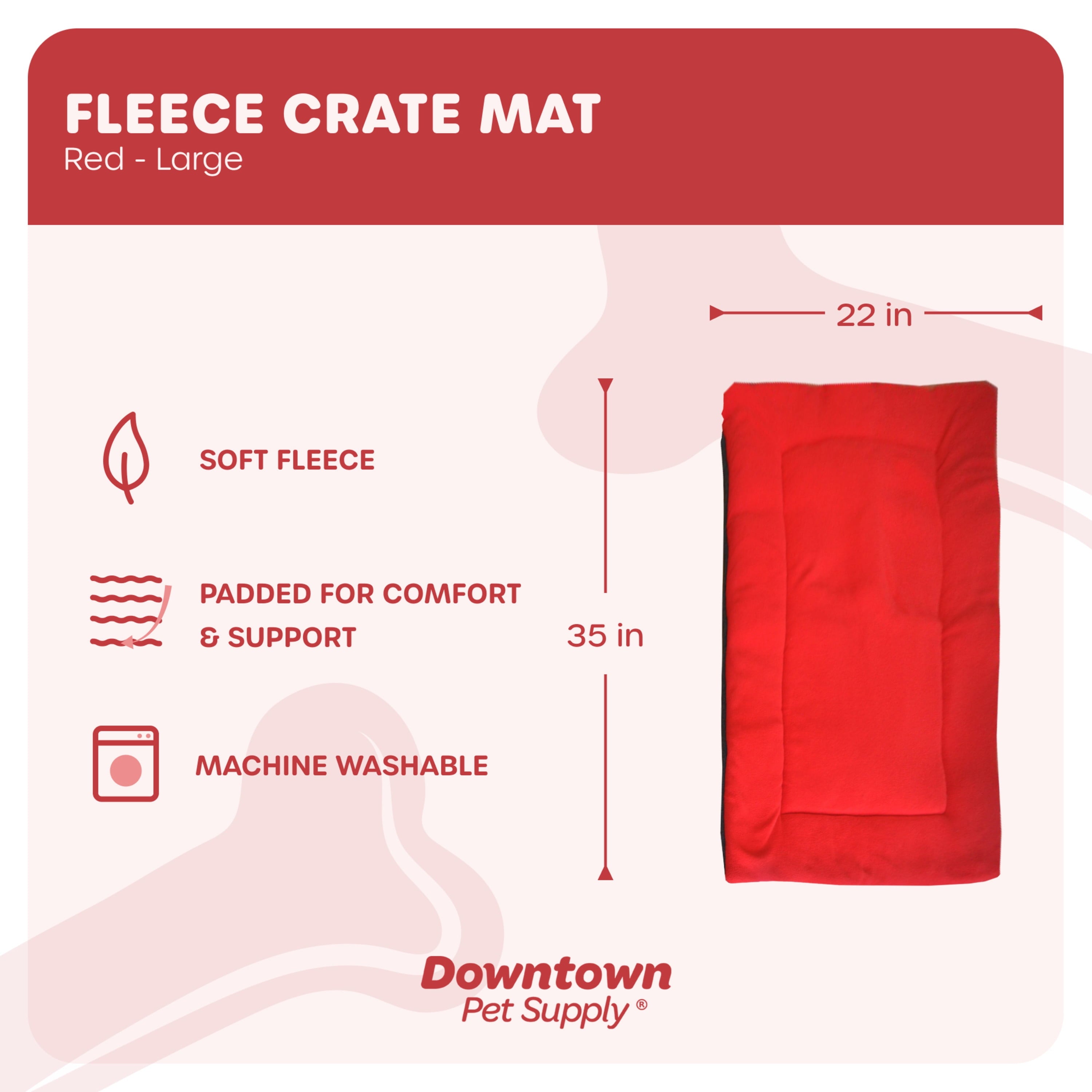Soft Fleece Dog Crate Mat, Washable Dog Bed, Red, L