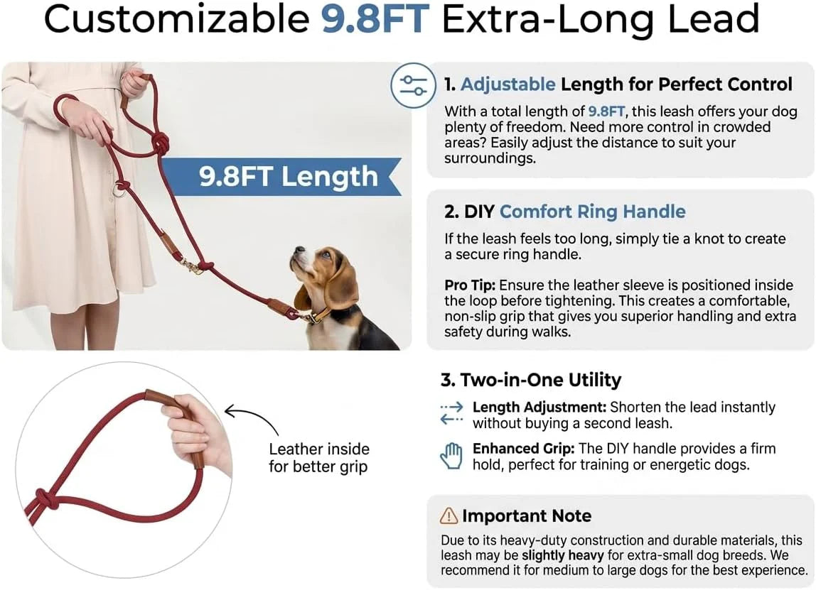 Hands Free Dog Leash for Walking Running Training, Adjustable Lead up to 9.8Ft, Dogs up to 125Lbs, Crossbody, Dual Handle, Multifunctional, Double Attachment for 2 Dogs