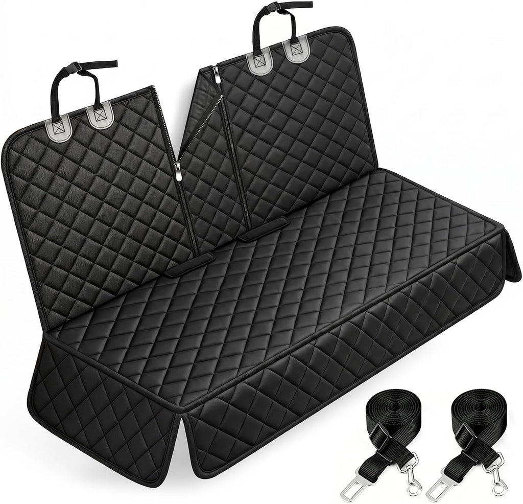 Dog Car Seat Cover, Back Seat Cover for Dogs Pet Car Seat Protector | Waterproof Rear Seat Cover Durable Car Seat Cover, Fits Middle Armrest for Most Cars Suvs Trucks (53” Width)- Black