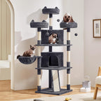 Yaheetech 69In Cat Tree Tower, 2 Condos, Scratching Posts & Cat-Ear Perches | Sturdy Anti-Wobble Base, Soft Basket, Climbing Ramp, Easy Assembly, Fits Large Indoor Cats & Multi-Pet Households, Dark Gray