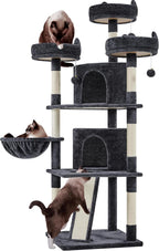 Yaheetech 69In Cat Tree Tower, 2 Condos, Scratching Posts & Cat-Ear Perches | Sturdy Anti-Wobble Base, Soft Basket, Climbing Ramp, Easy Assembly, Fits Large Indoor Cats & Multi-Pet Households, Dark Gray